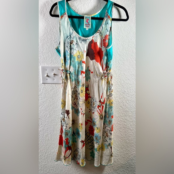 Johnny Was Silk Floral Dress with Embroidery on Shoulders S/M - Picture 2 of 7